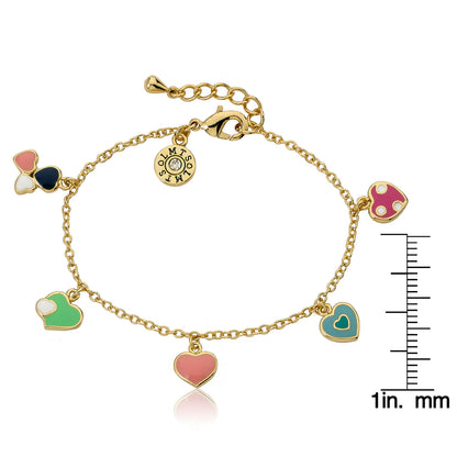 14k Gold Plated I LOVE MY JEWELS Multi Color Enamel Assorted Hearts Charm Bracelet Wholesale