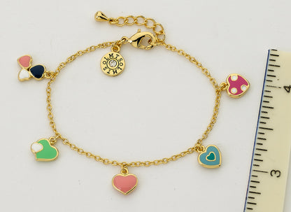 14k Gold Plated I LOVE MY JEWELS Multi Color Enamel Assorted Hearts Charm Bracelet Wholesale