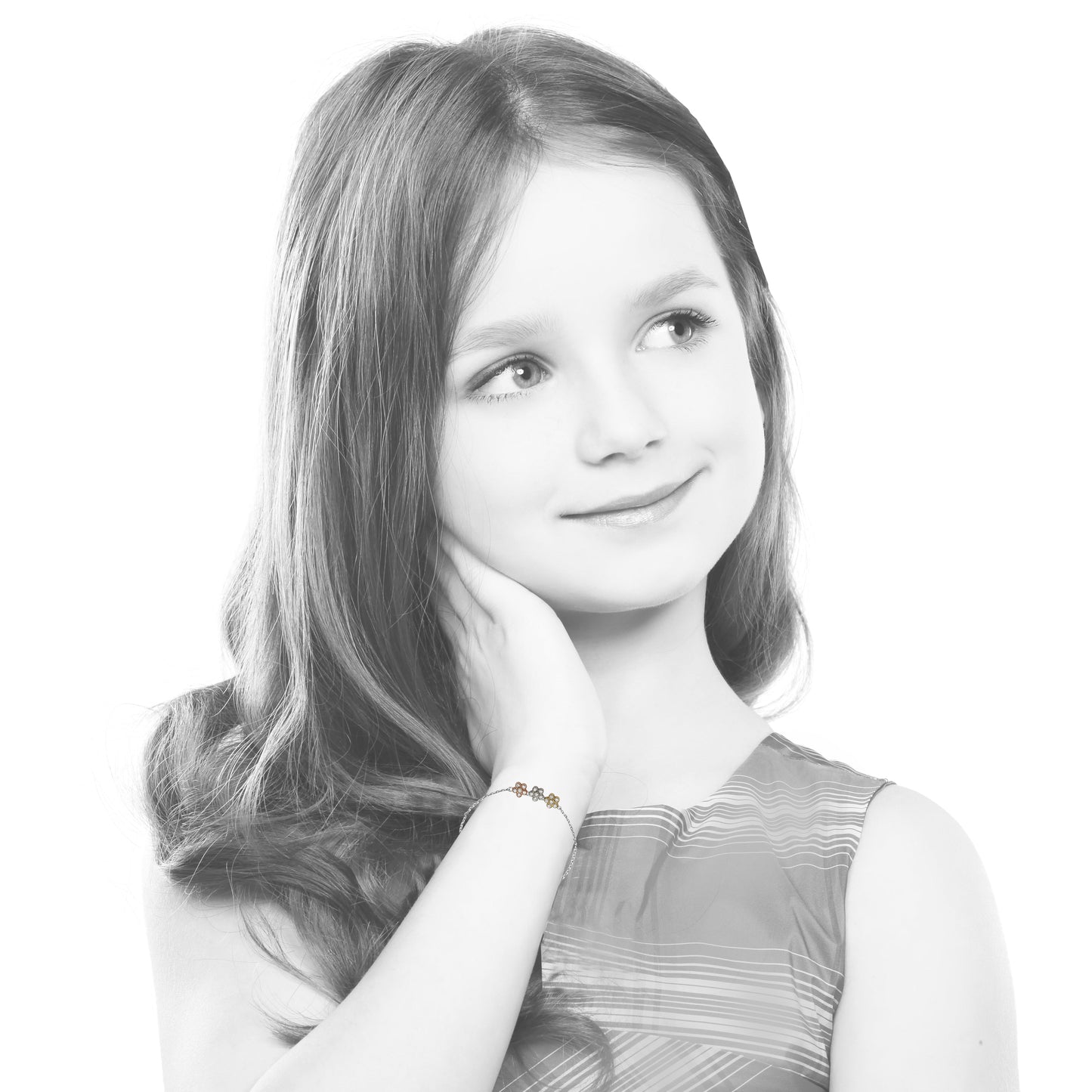 14k Gold Plated3 Tone Plated Cubic Zirconia Small Flowers Chain Bracelet Wholesale