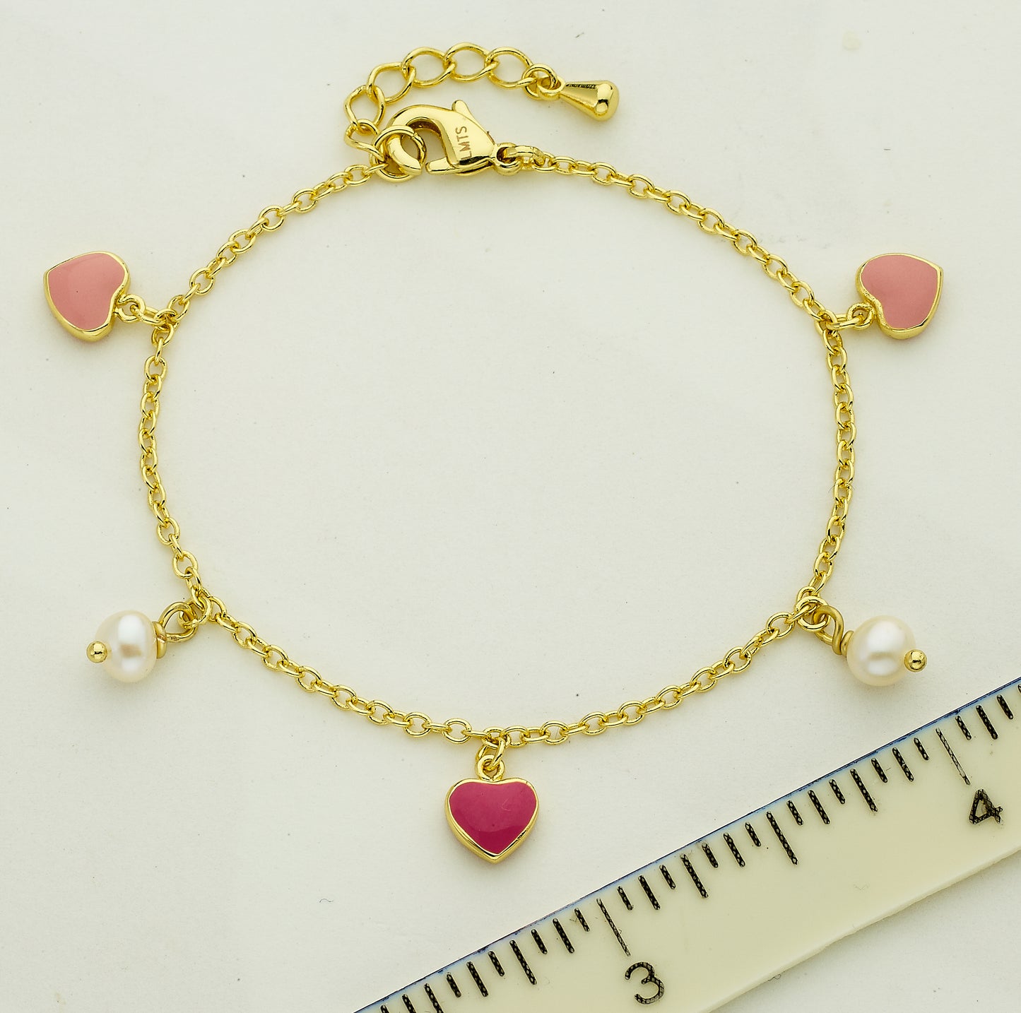 14k Gold Plated I LOVE MY JEWELS Hearts & Fresh Water Pearl Charm Bracelet