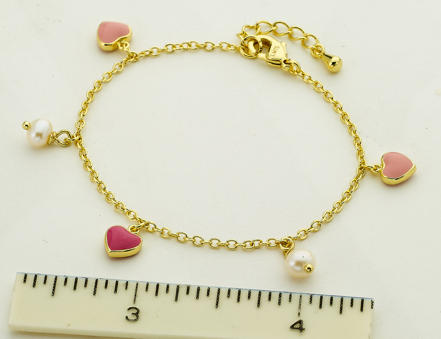 14k Gold Plated I LOVE MY JEWELS Hearts & Fresh Water Pearl Charm Bracelet