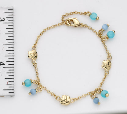 14k Gold Plated Cat Eye  Bracelet with Butterflies and Dangling Cat Eye Balls Wholesale