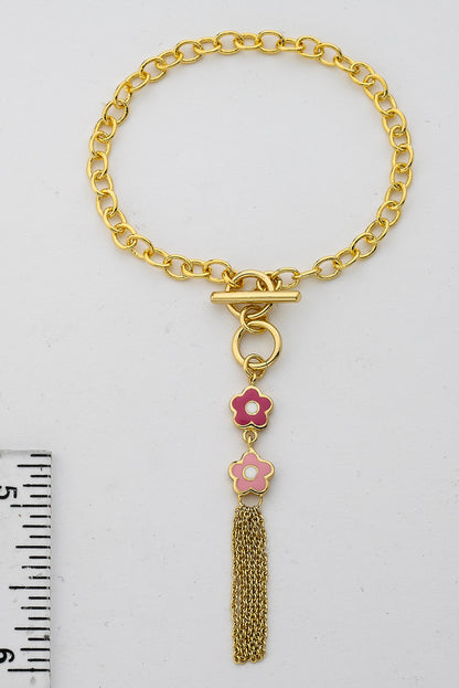 14k Gold Plated FROSTED FLOWERS Pink Tassel Bracelet Wholesale