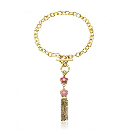 14k Gold Plated FROSTED FLOWERS Pink Tassel Bracelet Wholesale