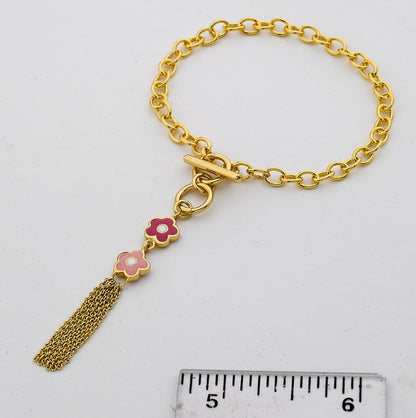 14k Gold Plated FROSTED FLOWERS Pink Tassel Bracelet Wholesale