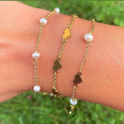 Pearl & Hearts Station Bracelet