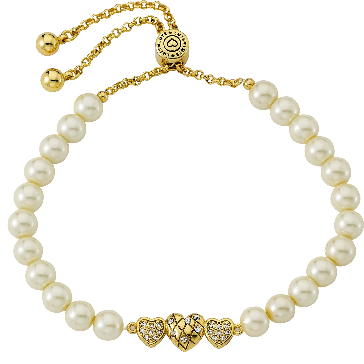 14k Gold Plated Hearts On Pearl Expandable Bracelet Wholesale