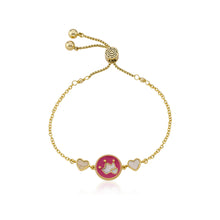 14K Gold Plated Enamel Cut Out Crown Over Mother of Pearl Expandable Bracelet