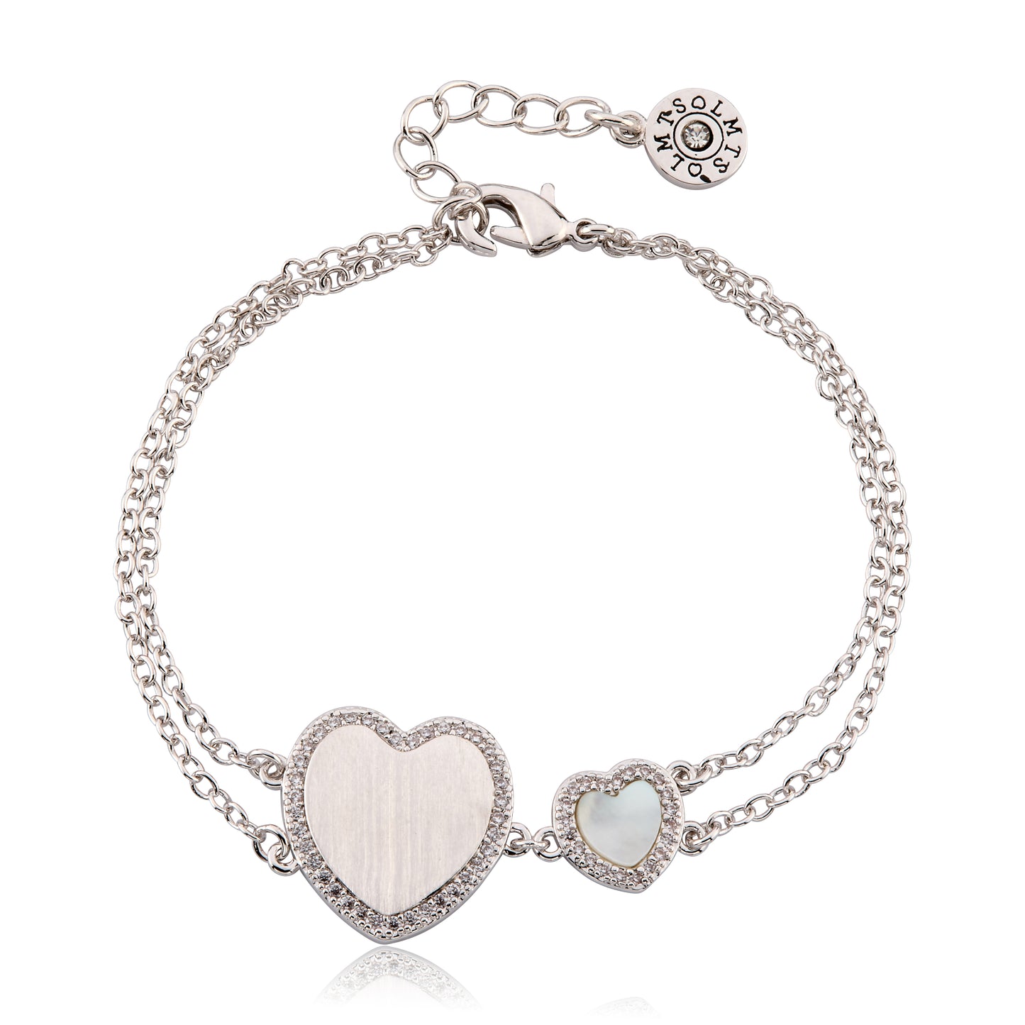 LMTS Classic!  Cz Framed Large Heart & Small Heart Double Strand Chain Bracelet