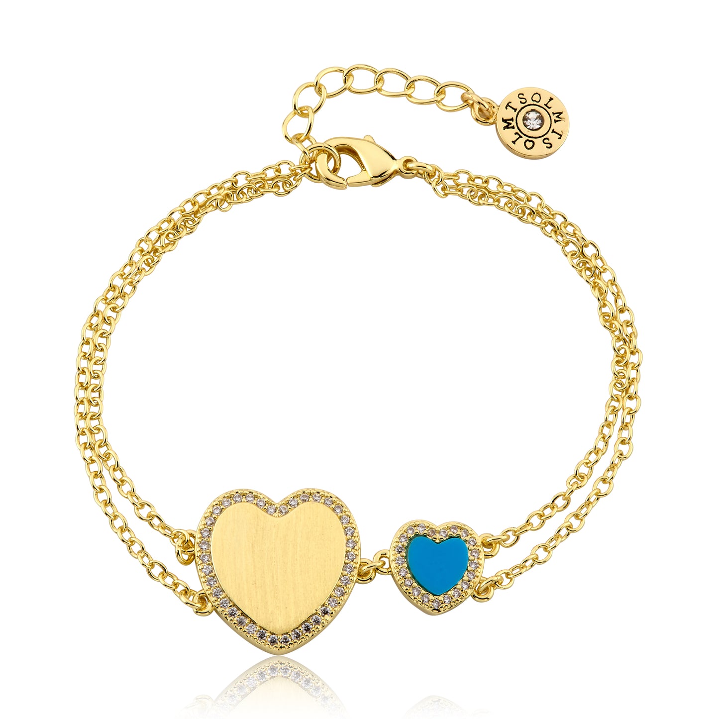 LMTS Classic!  Cz Framed Large Heart & Small Heart Double Strand Chain Bracelet