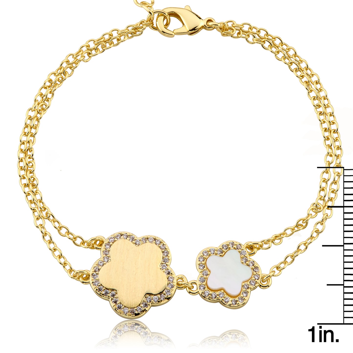 LMTS Classic!  Cz Framed Large Flower & Small Flower Double Strand Chain Bracelet