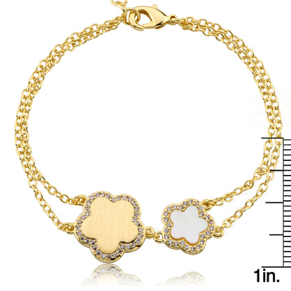 LMTS Classic!  Cz Framed Large Flower & Small Flower Double Strand Chain Bracelet