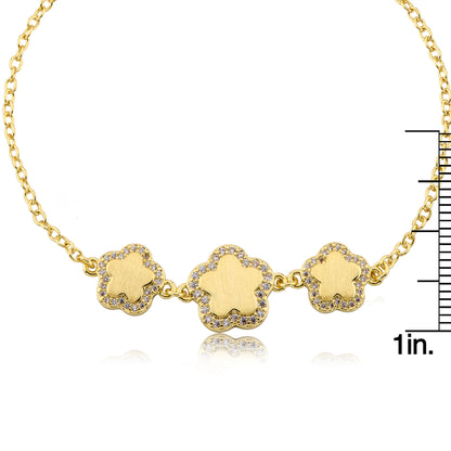 LMTS Classic! Cz Framed Triple Flower Chain Bracelet