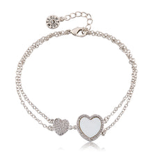 LMTS Classic! Cz Filled Flower & Mother of Pearl Heart Double Strand Chain Bracelet