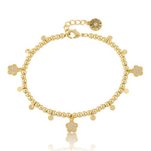 LMTS Classic! Bead & Disc Dangles Cz Flowers Bracelet