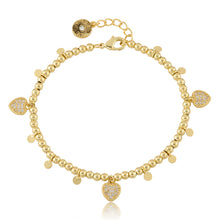 LMTS Classic! Bead & Disc Dangles Cz Hearts Bracelet