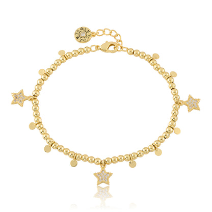 LMTS Classic! Bead & Disc Dangles Cz Stars Bracelet