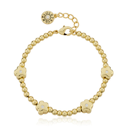LMTS Classic! 14K Gold Plated Bead & Cz Center Flowers Bracelet