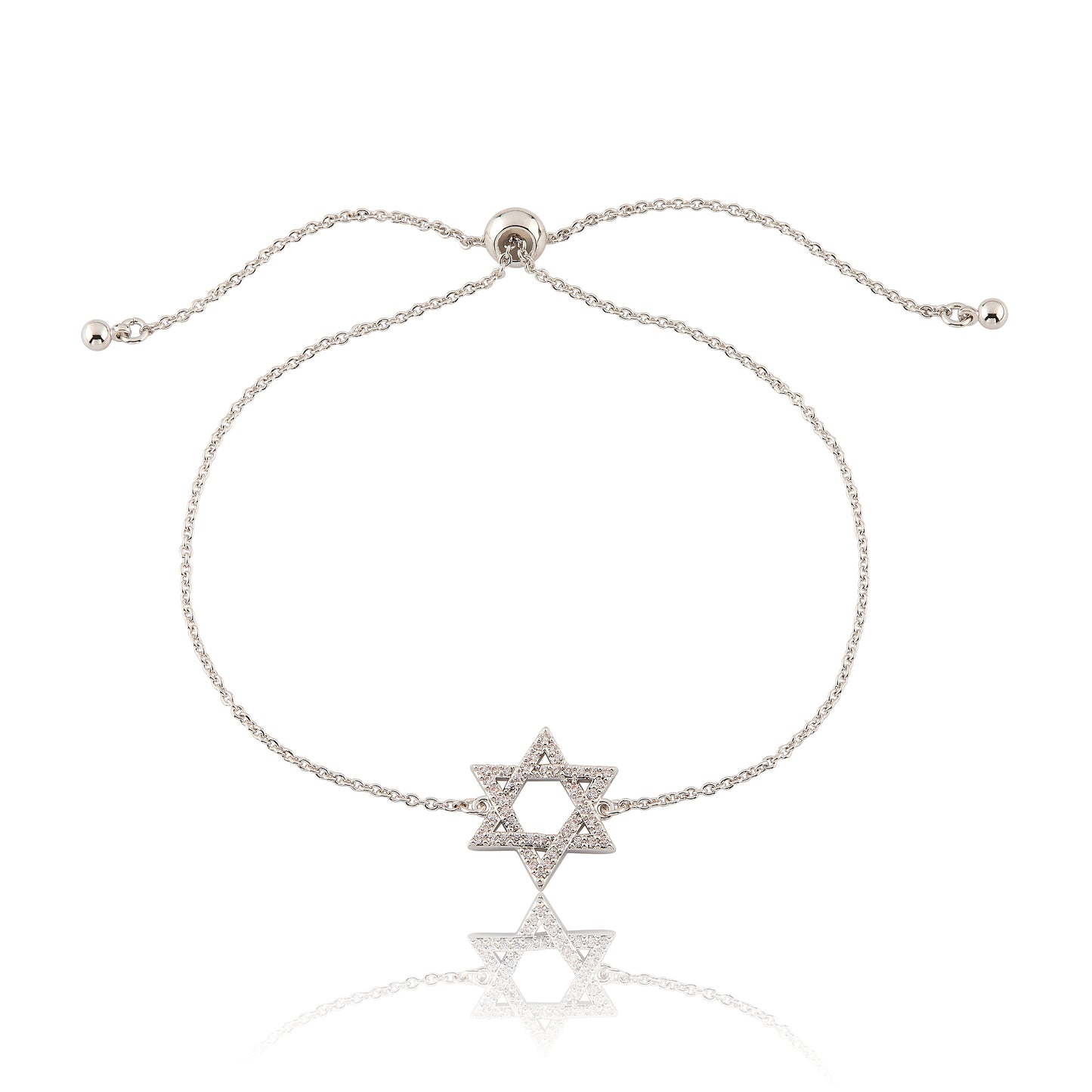 LMTS Classic! Rhodium Plated Cz Star Of David Bolo Chain Bracelet