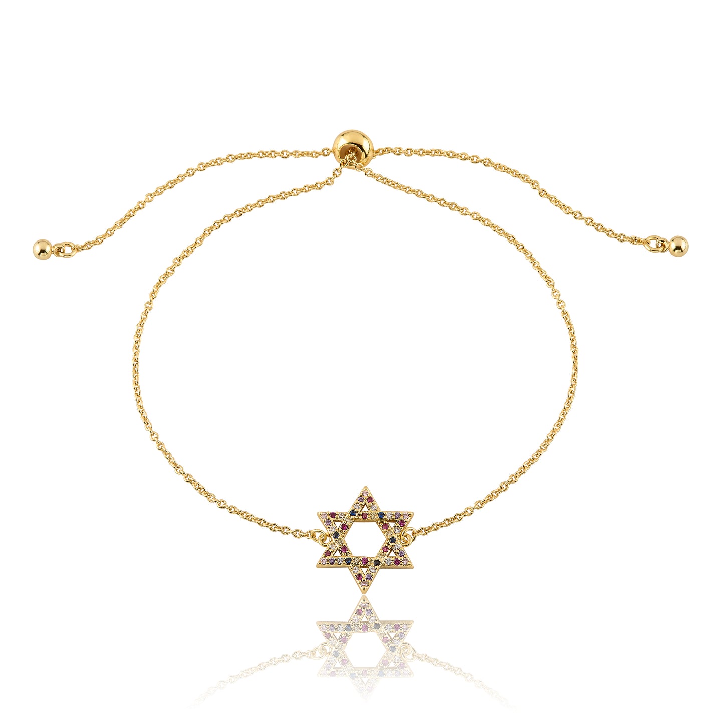 LMTS Classic! 14K Gold Plated Multi Cz Star Of David Bolo Chain Bracelet