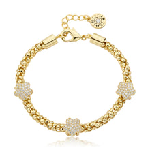 14K Gold Plated Mesh Rope 3 Cz Slide Flowers Bracelet