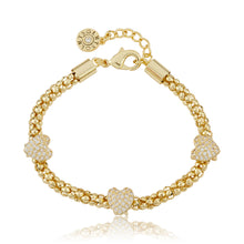 14K Gold Plated Mesh Rope 3 Cz Slide Hearts Bracelet