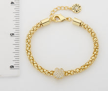 14K Gold Plated Mesh Rope Cz Slide Flower Bracelet