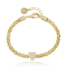 14K Gold Plated Mesh Rope Cz Slide Heart Bracelet