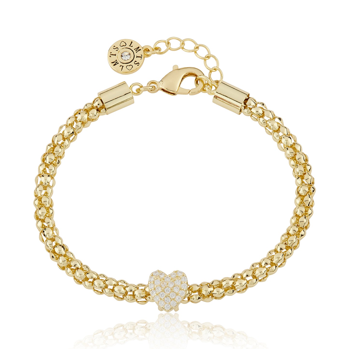 14K Gold Plated Mesh Rope Cz Slide Heart Bracelet Wholesale