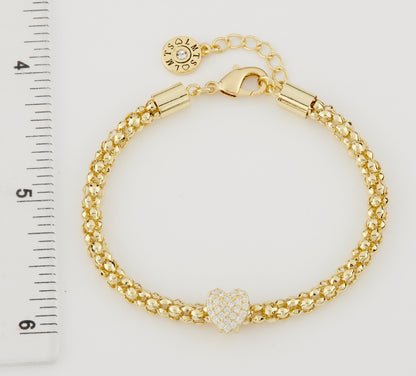 14K Gold Plated Mesh Rope Cz Slide Heart Bracelet Wholesale