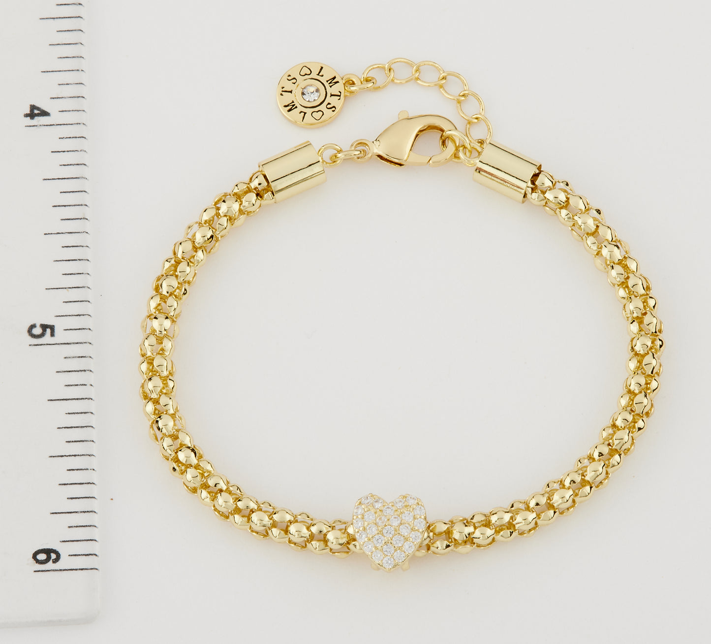 14K Gold Plated Mesh Rope Cz Slide Heart Bracelet