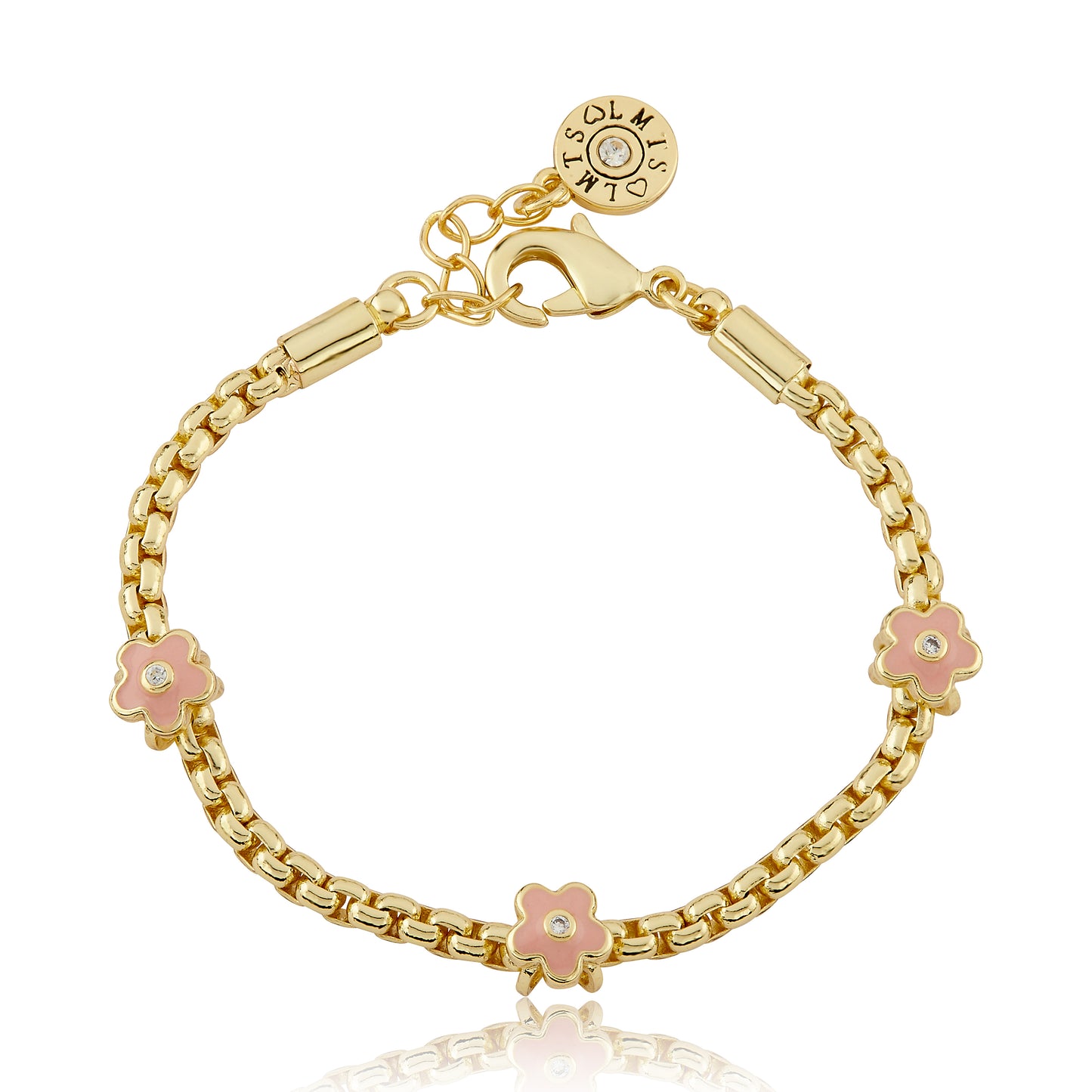 14K Gold Plated Mesh Rope Bracelet Accented With 3 Enamel Flower Slides