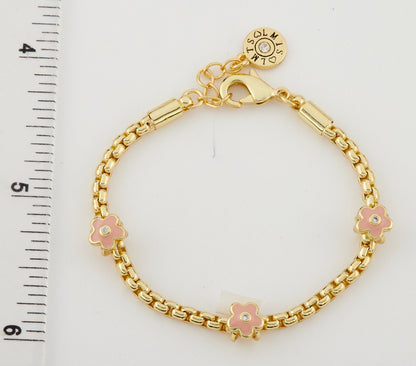 14K Gold Plated Mesh Rope Bracelet Accented With 3 Enamel Flower Slides