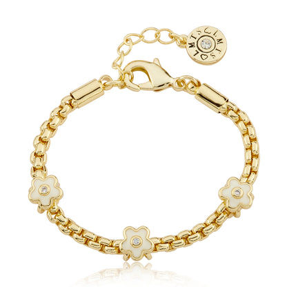 14K Gold Plated Mesh Rope Bracelet Accented With 3 Enamel Flower Slides