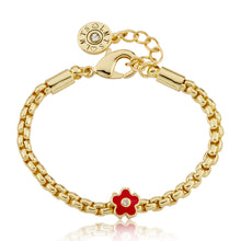 14K Gold Plated Mesh Rope Bracelet Accented With Enamel Flower Slide