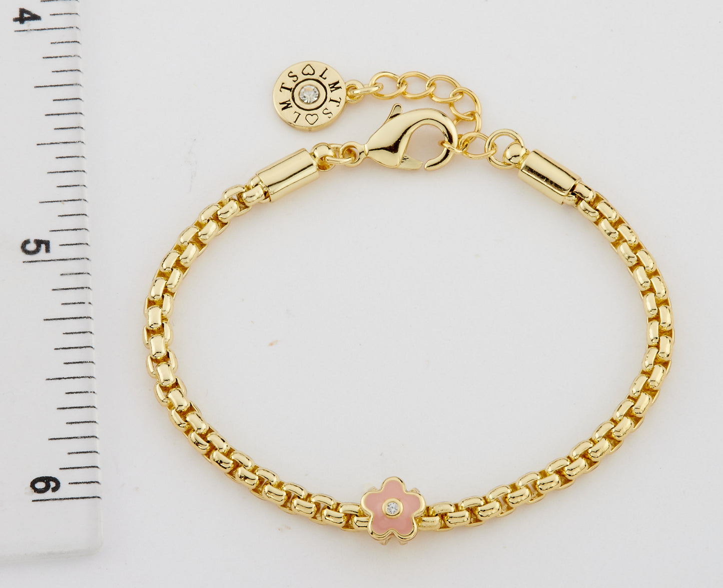 14K Gold Plated Mesh Rope Bracelet Accented With Enamel Flower Slide