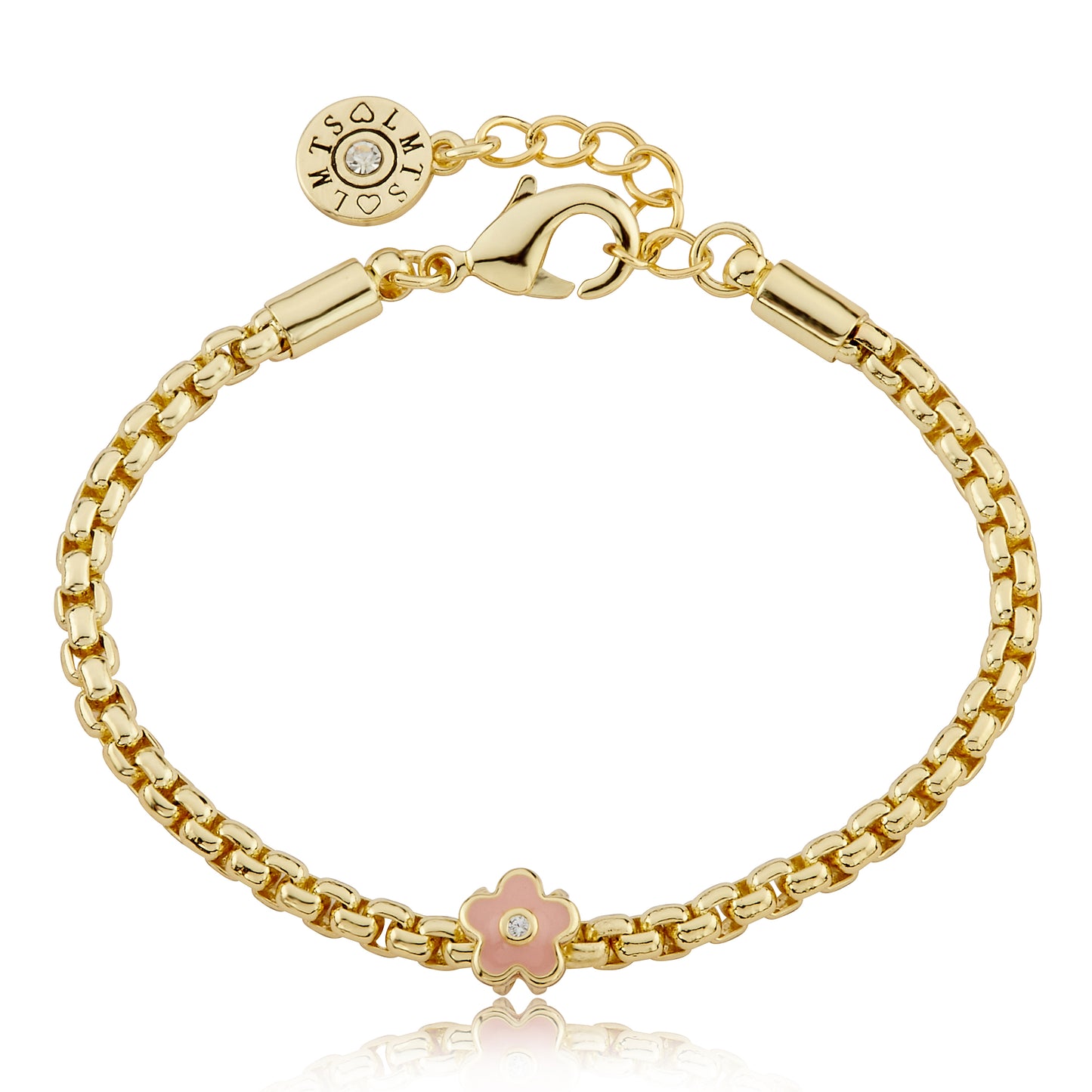 14K Gold Plated Mesh Rope Bracelet Accented With Enamel Flower Slide