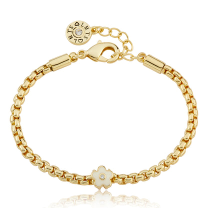 14K Gold Plated Mesh Rope Bracelet Accented With Enamel Flower Slide