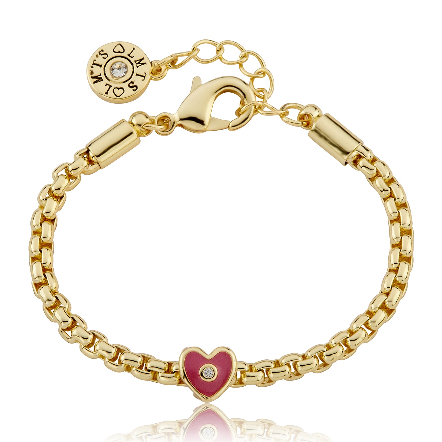 14K Gold Plated Mesh Rope Bracelet Accented With Enamel Heart Slide