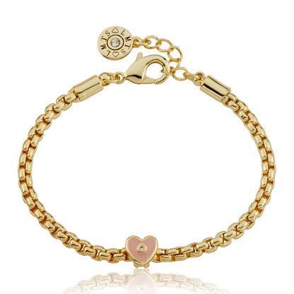 14K Gold Plated Mesh Rope Bracelet Accented With Enamel Heart Slide