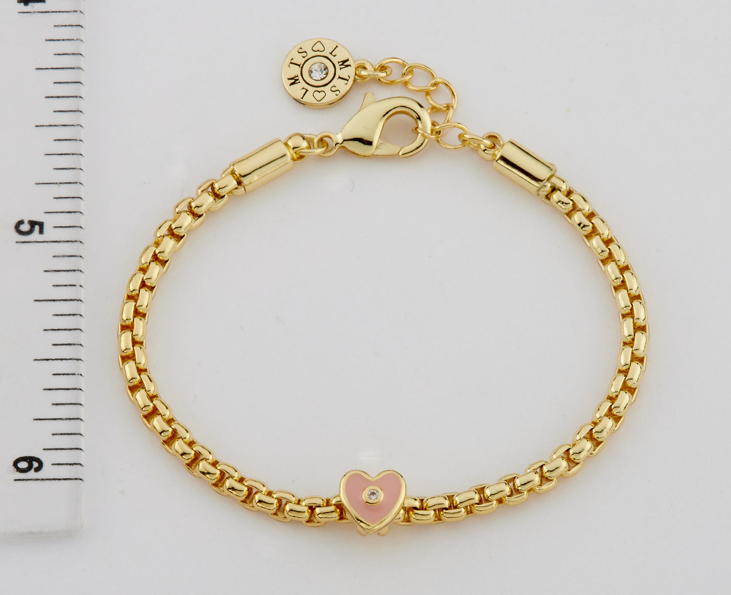 14K Gold Plated Mesh Rope Bracelet Accented With Enamel Heart Slide