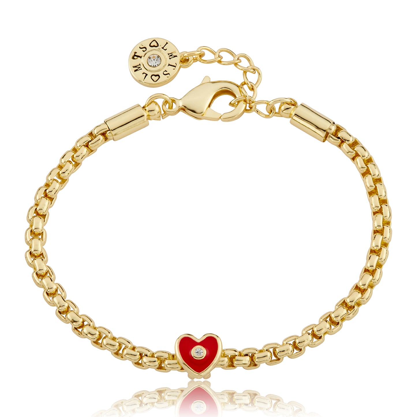 14K Gold Plated Mesh Rope Bracelet Accented With Enamel Heart Slide