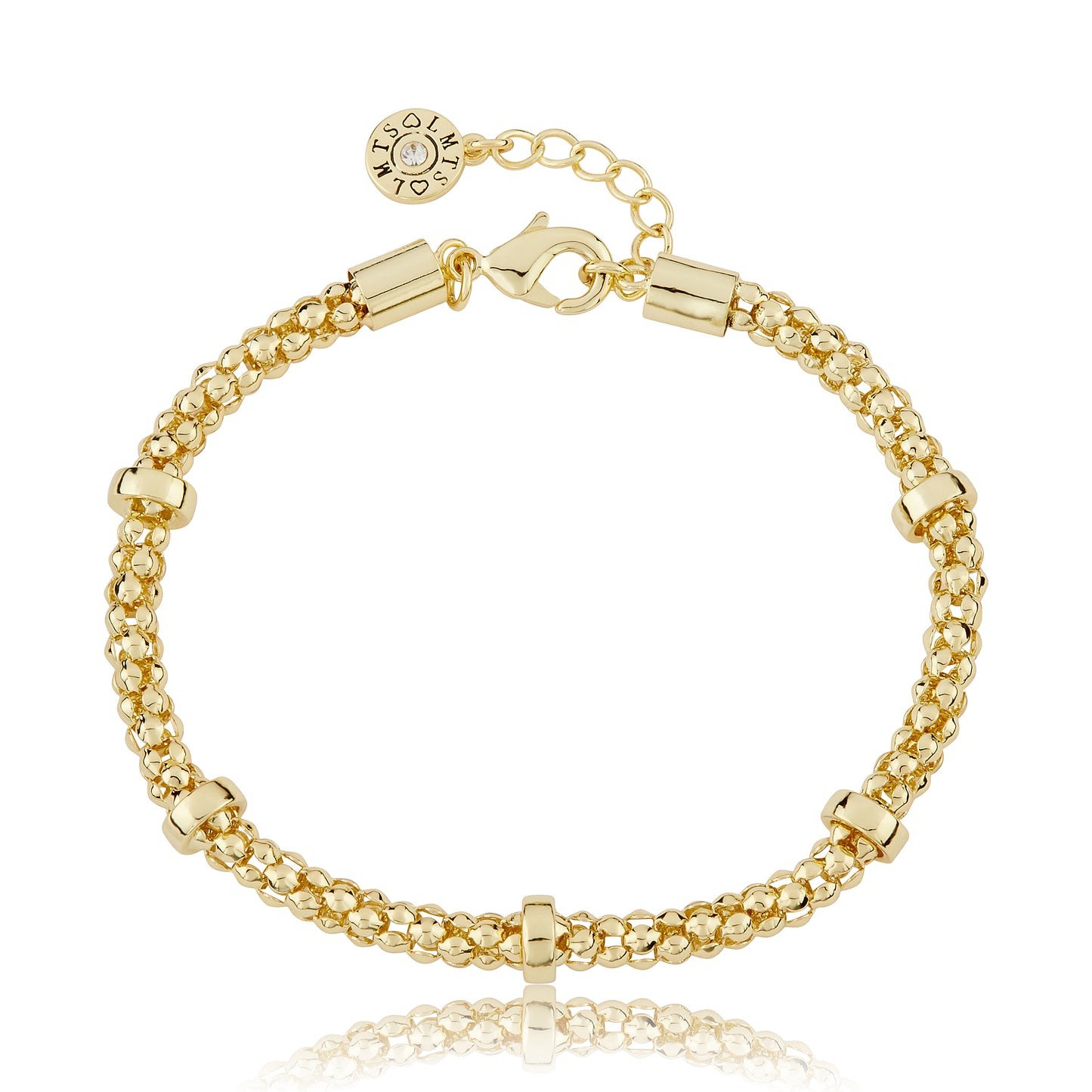 14K Gold Plated Mesh Rope Gold Ball Station Bracelet/