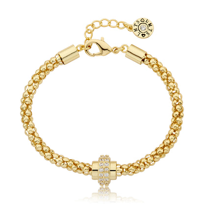 14K Gold Plated Mesh Rope Cz Center Slide Bracelet