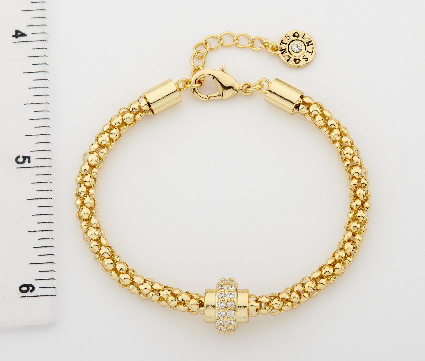 14K Gold Plated Mesh Rope Cz Center Slide Bracelet