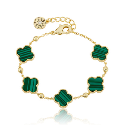 14K Gold Plated 4 Clover Station Bead Chain Bracelet