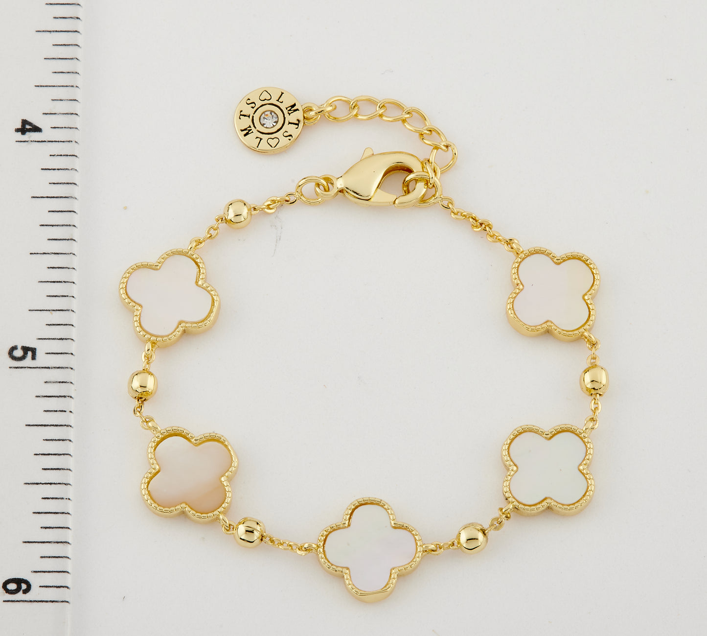 14K Gold Plated 4 Clover Station Bead Chain Bracelet