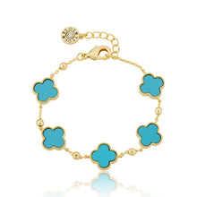 14K Gold Plated 4 Clover Station Bead Chain Bracelet