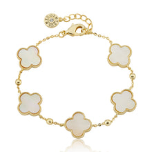 14K Gold Plated 4 Large Clover Station Bead Chain Bracelet