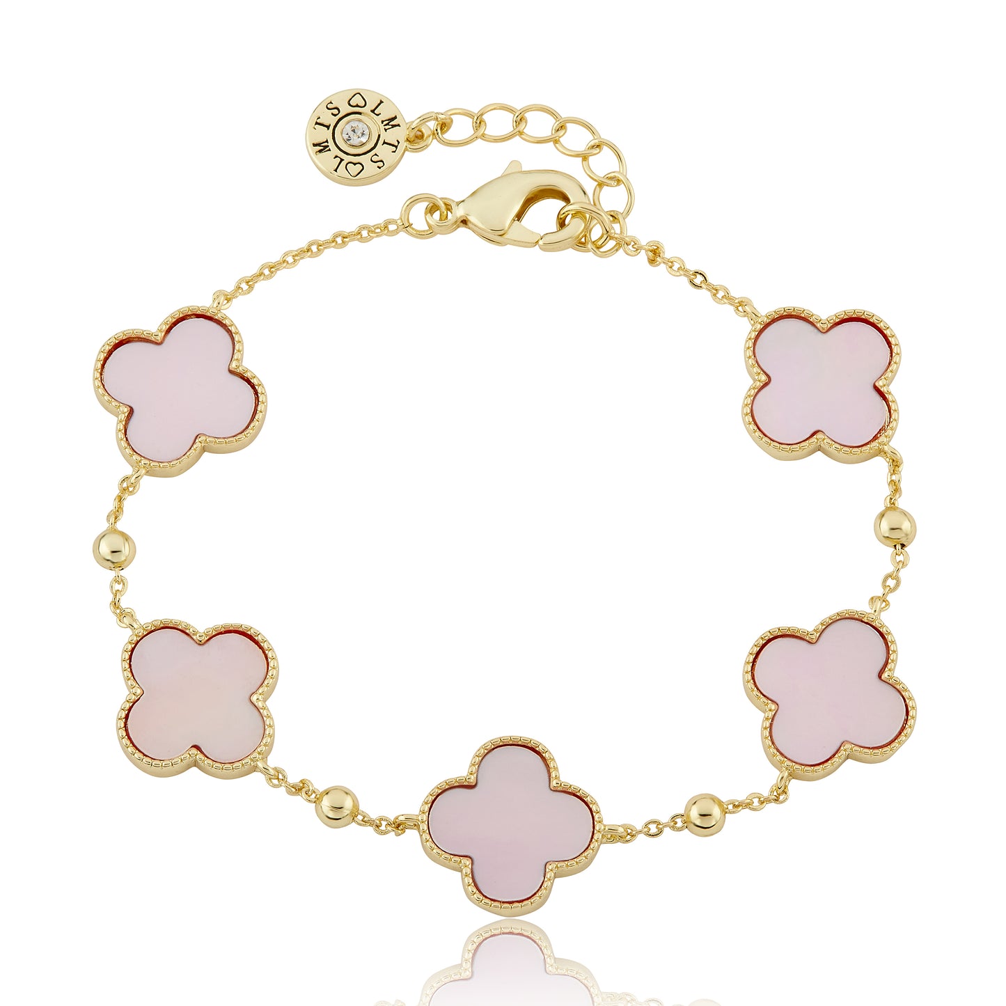 14K Gold Plated 4 Clover Station Bead Chain Bracelet